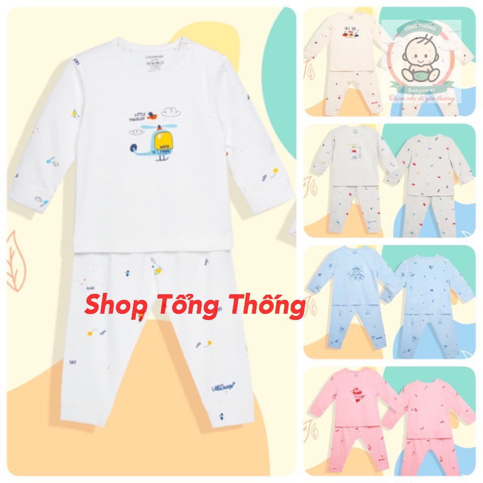 Bộ Uala Rogo Petit siêu mềm mịn cao cấp thấm hút tốt dài tay in phương tiện giao thông bé trai bé gái Uala Rogo 2219