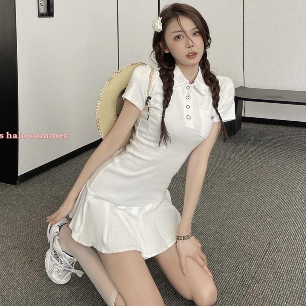 Đầm Dáng Ôm Cổ Polo Xếp Li GenY Váy Ôm Body Ngắn Tay Phối Túi Phong Cách Hàn Quốc Siêu Xinh | BigBuy360 - bigbuy360.vn