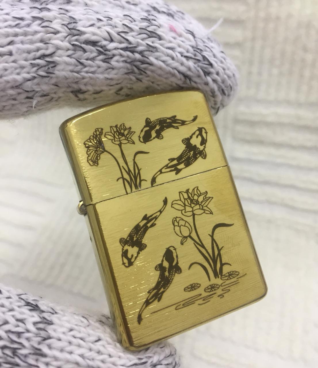 Vỏ Bật Lửa Zippo Họa Tiết Cá Chép Hóa Vũ Môn - Ruột Vàng