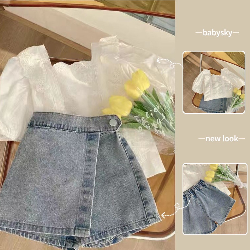 Set Áo Tay Ngắn + Quần Thời Trang Theo Phong Cách Hàn Quốc Cho Bé