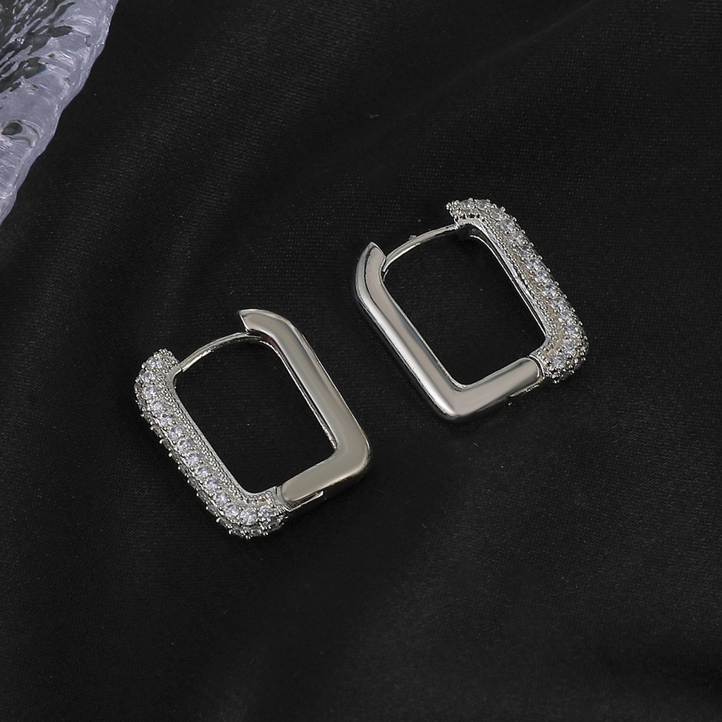 Bông Tai Mạ Vàng Hình Chữ Nhật Đính Đá Zircon Đơn Giản Thời Trang Phong Cách Hàn Quốc Cho Nữ
