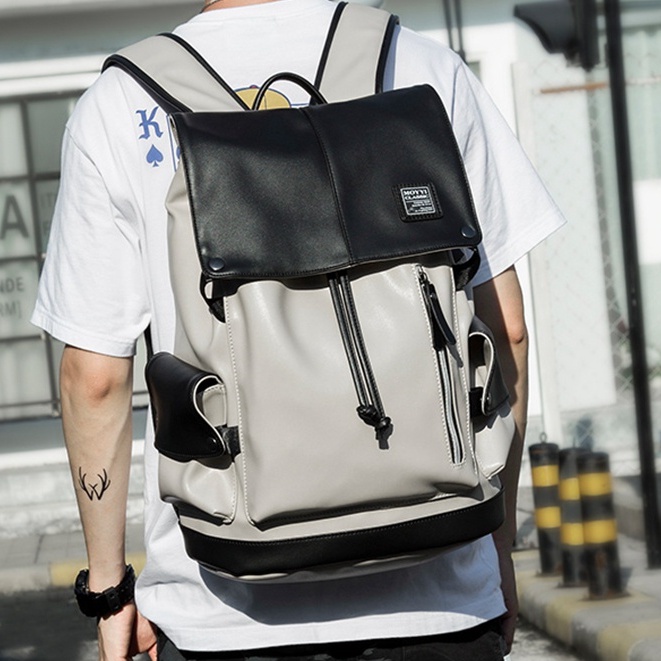 Balo da nam PU đựng laptop 15.6 inch chống thấm nước phong cách công sở dành cho nam backpack