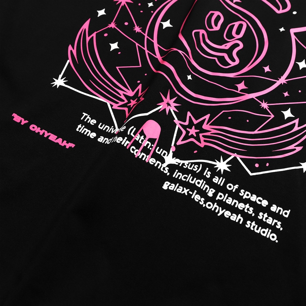 Áo thun tay lỡ OHYEAH phông Unisex nam nữ Premium Cotton oversize form rộng UNIVERSE - Đen