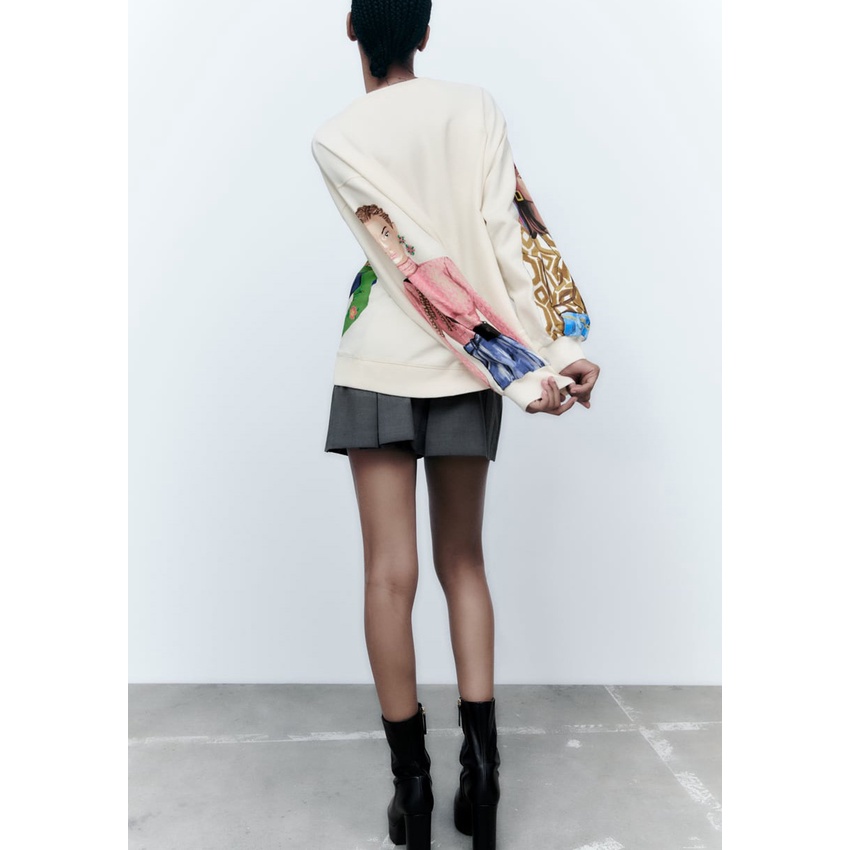 Zara Áo Nỉ Tay Dài Cổ Tròn In Hình Cô Gái Thời Trang Mùa Thu 1131888