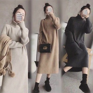 Sẵn Be-S(Hàng Đẹp)Ảnh thật 3 hình cuối-Váy len cổ lọ dáng dài Ulzzang