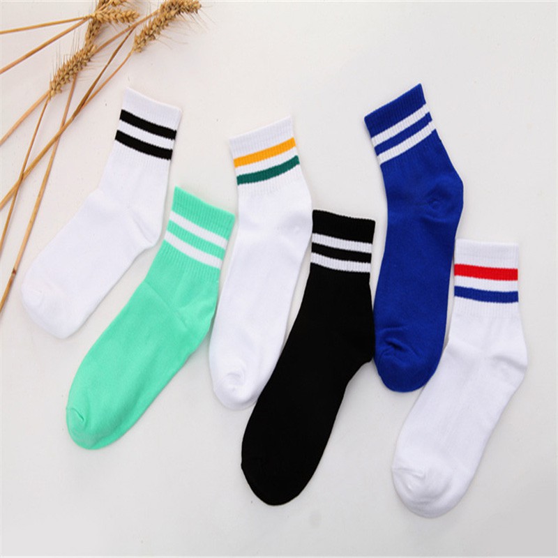 Vớ cotton thể thao họa tiết kẻ sọc đơn giản thời trang nam nữ