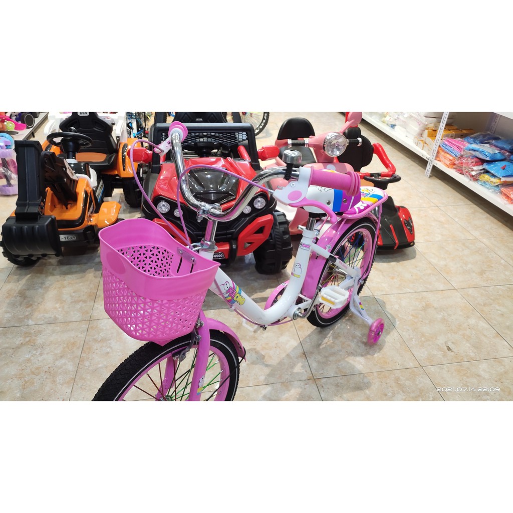 Xe đạp bé gái cao cấp bánh hơi chính hãng Fulong màu hồng họa tiết xinh xắn
