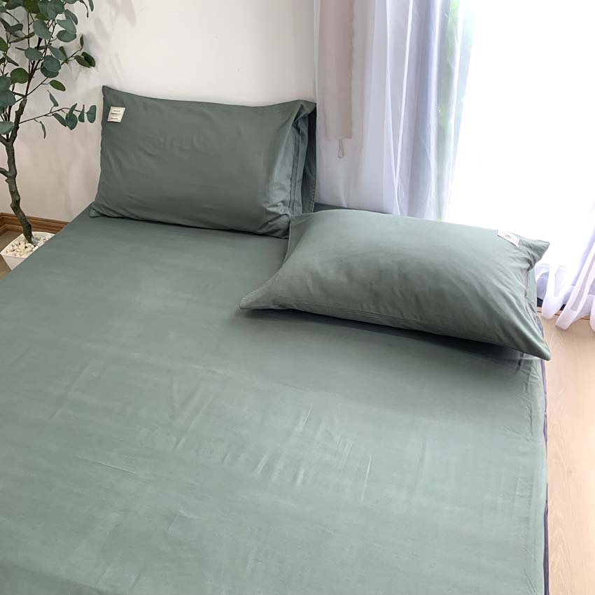 Bộ ga gối Cotton Tici 4 món bọc chun một màu trơn phong cách Hàn Quốc