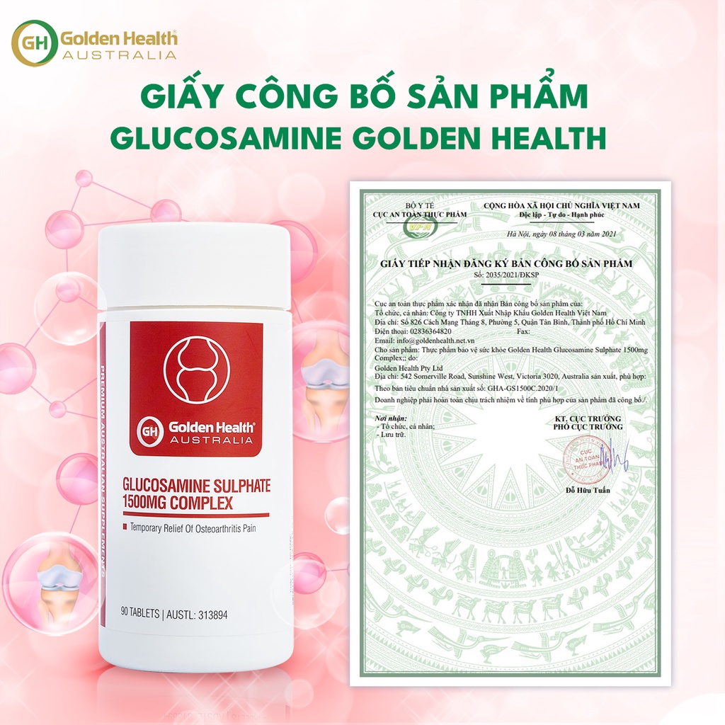 [GOLDEN HEALTH] Viên uống Glucosamine Sulphate hỗ trợ tăng chất nhờn xương khớp (90 viên)