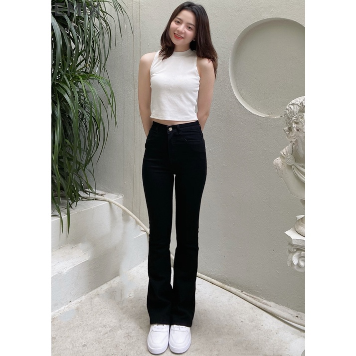 Quần jean ống loe EMIX (2 màu), basic trouser, dáng dài 100cm, lưng cao co giãn, ống ôm và loe, chất vải jeans mềm 97