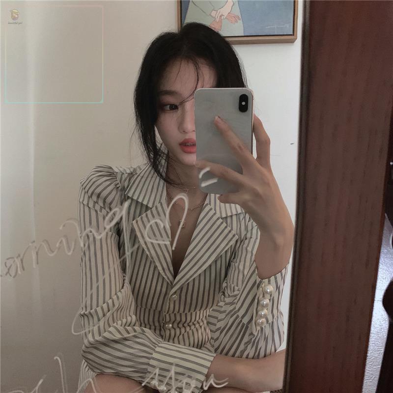 Đầm Sơ Mi Tay Dài Họa Tiết Kẻ Sọc Phong Cách Hàn Quốc Mới Cho Nữ