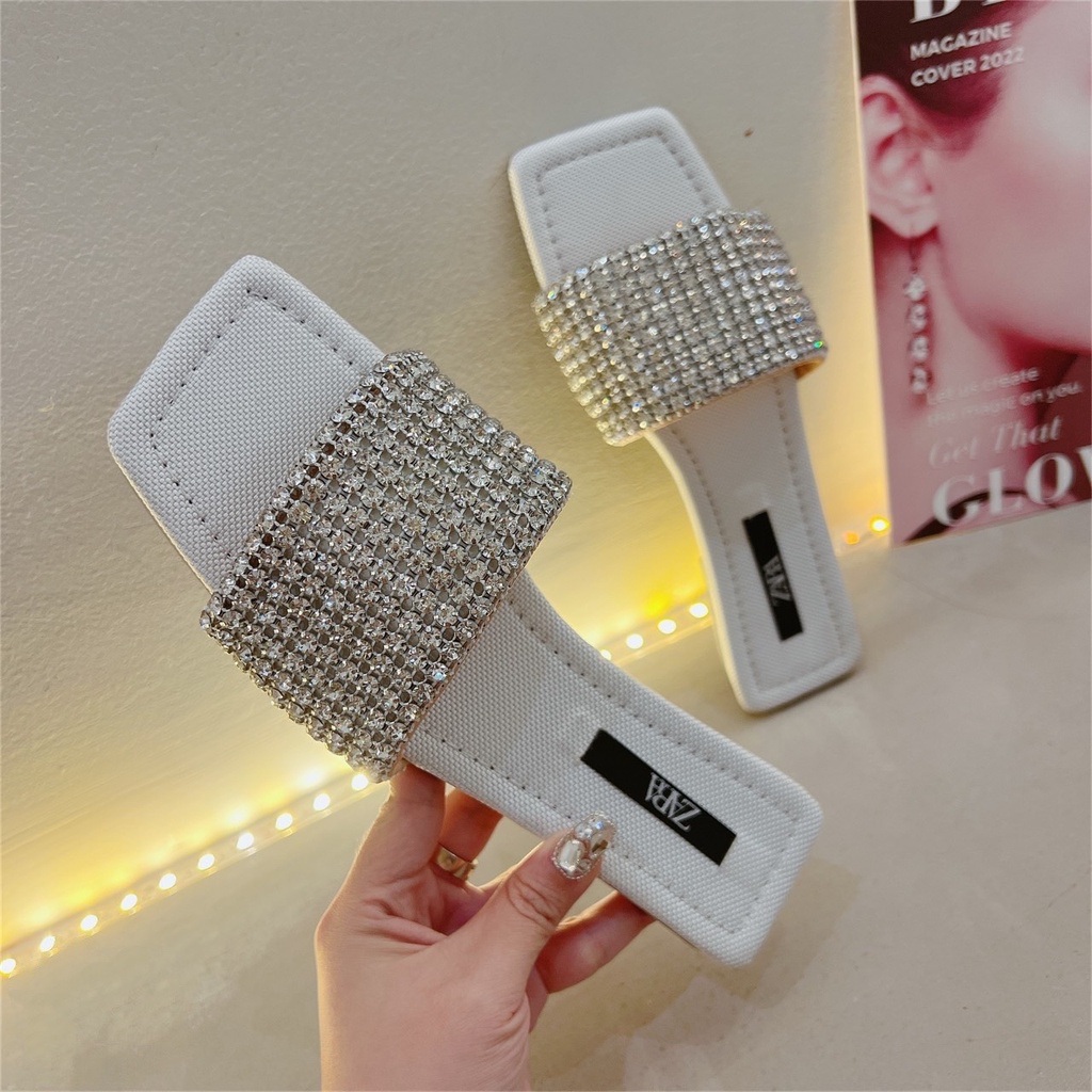 Dép nữ quai ngang đính đá - hàng có sẵn