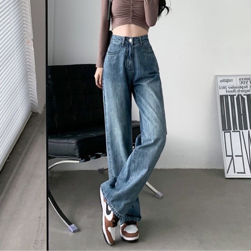 Quần Ống Xuông Denim Xanh Phong Cách Thời Trang Trẻ Trung Năng Động. .