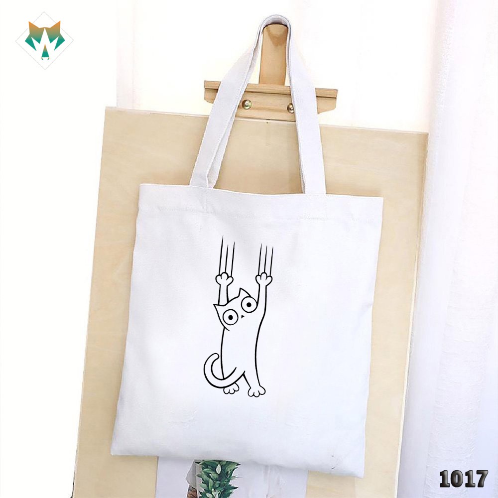 Túi Tote Trắng Chất Vải Canvas 1017 480 Cat Cào Xước Dễ Thương Hàng Chuẩn Đẹp - Hazo