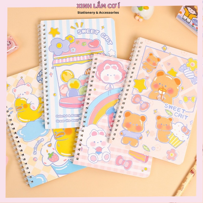 Sổ Tay A5, Sổ Lò Xo Vở Kẻ Ngang Hình Hoa/ Gấu Dễ Thương