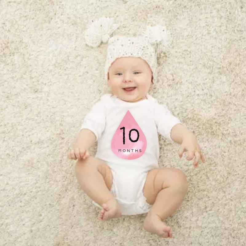 Bộ 12 Miếng Dán Đánh Dấu Cột Mốc Phát Triển Theo Tháng Dễ Thương Cho Bé 1-12 Tháng Tuổi