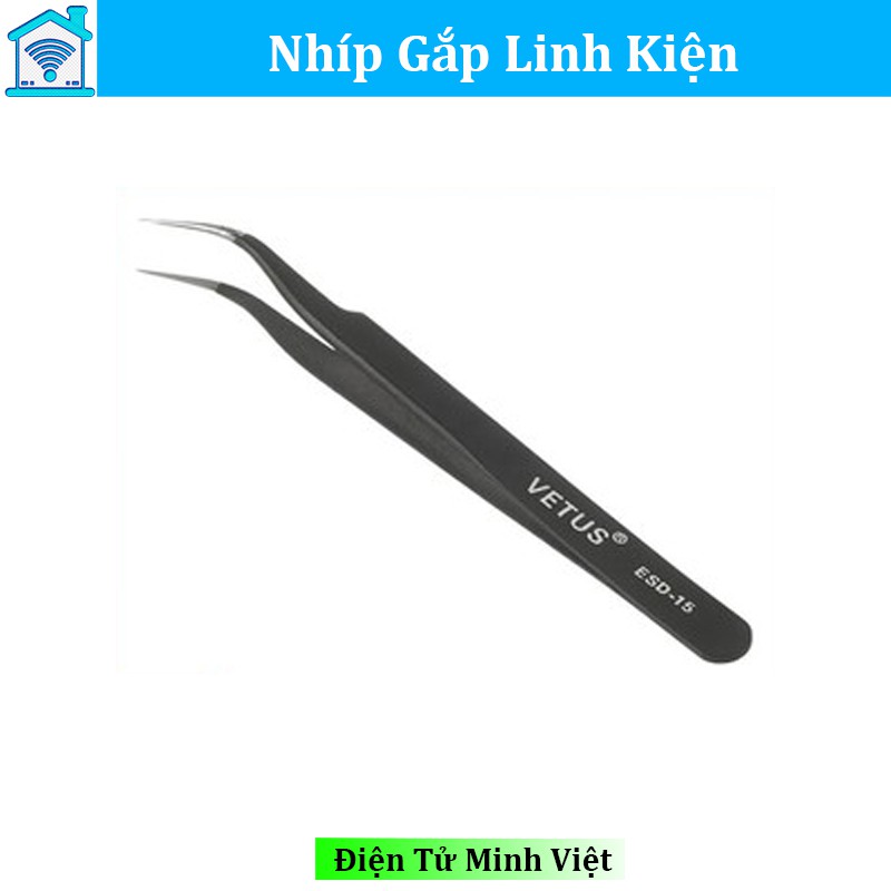 Nhíp Gắp Linh Kiện Chống Tĩnh Điện Vetus Đen - Loại Cong ESD-15