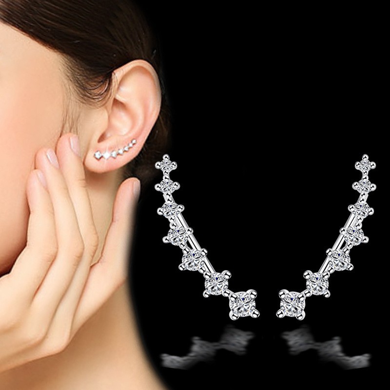 Khuyên tai nữ đẹp hình 7 ngôi sao đính đá màu bạch kim sang trọng