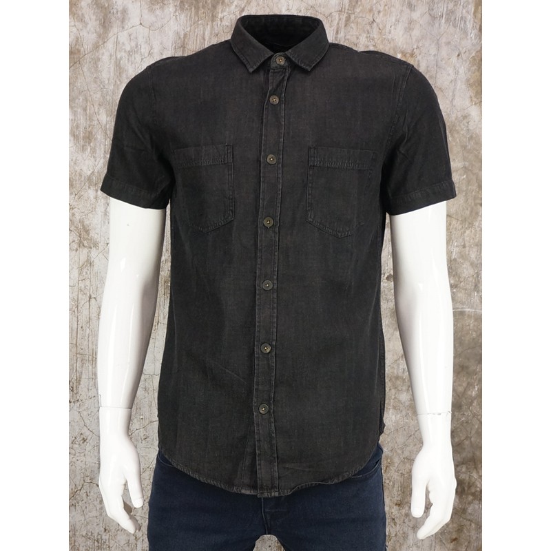 ÁO SƠ MI TAY NGẮN FOREVER21 SLIM FIT POCKETS DENIM SHIRT