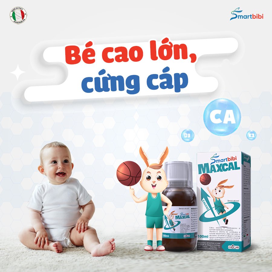 Smartbibi Maxcal Vitamin D3 K2 và Canxi giúp Hấp Thụ Canxi Tối Đa Giúp Bé lọ 100ml