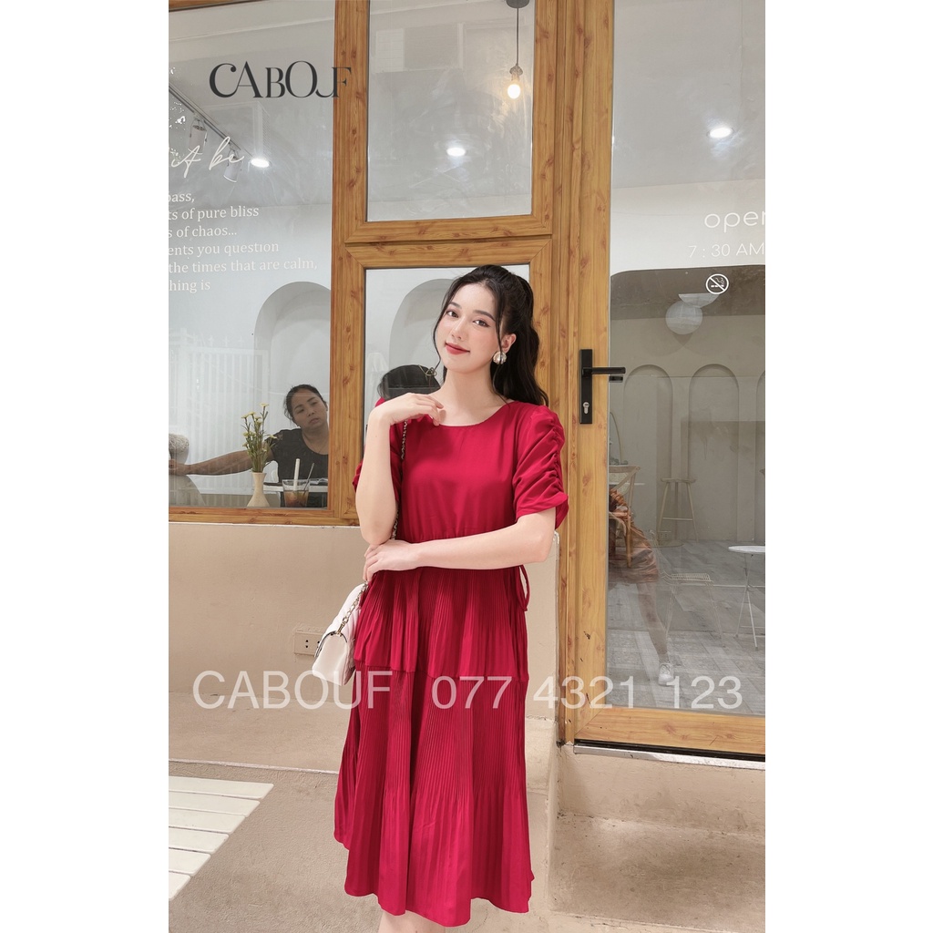 Váy Thiết Kế Cabouf Đầm Maxi , Váy Dáng Suông Phom Rộng Dài Chất Lụa Xếp Ly Màu Đỏ D30