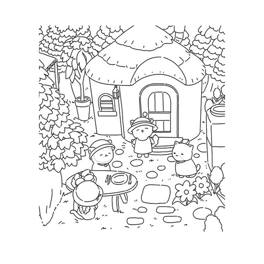 Set 10 Tờ Tranh Tô Màu gia đình mèo Dành Cho Màu Sáp, Màu Chì