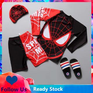 Boy's Swimwear Suit With Cap Long Sleeve Boy Sunscreen Split Childen's Swimwear