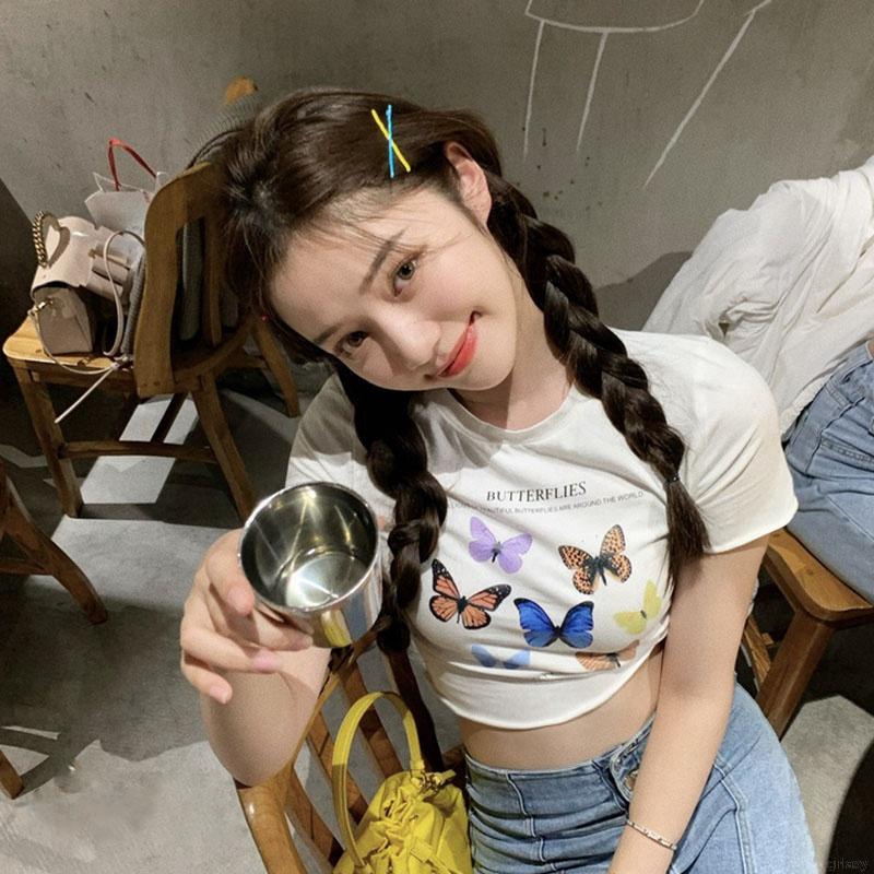 Áo Thun Tay Ngắn In Hình Bướm Thời Trang Hàn Quốc Cho Nữ