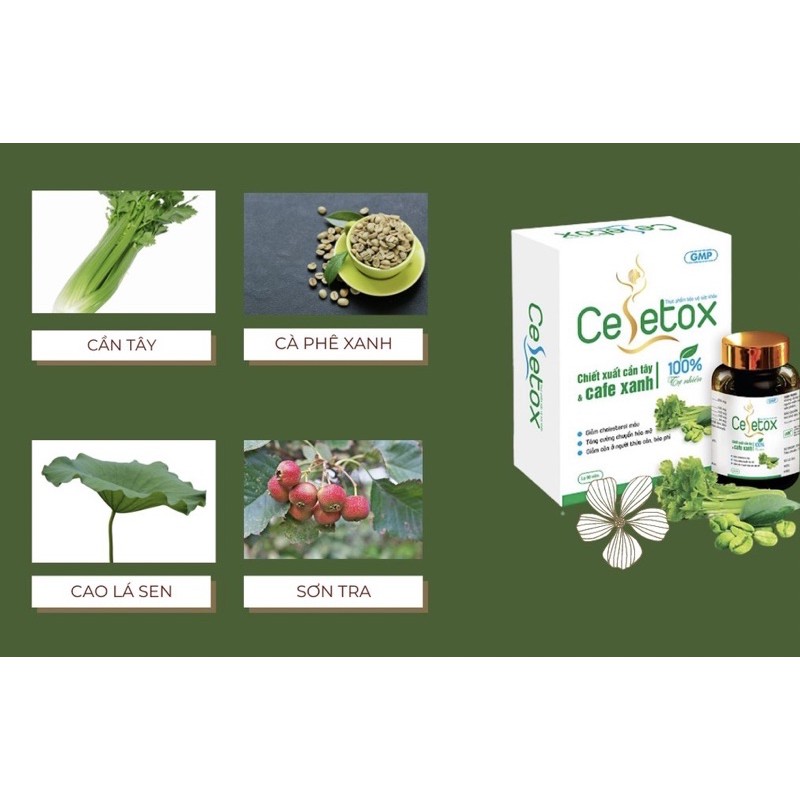 Celetox - Viên uống giúp giảm cân, giảm mỡ thừa, cholesterol máu - Chiết xuất cần tây &amp; cafe xanh
