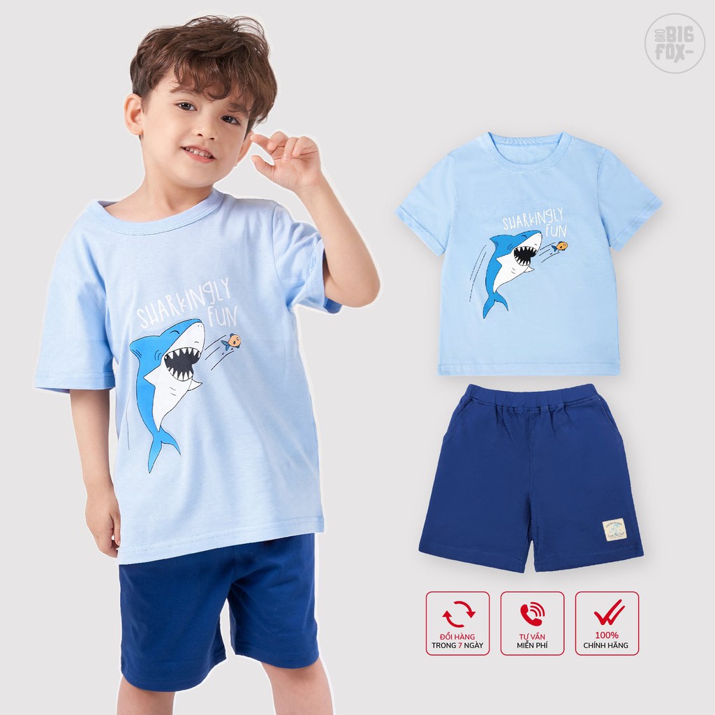 Bộ đồ quần áo cho bé trai cộc tay Bigfox - Miss Meow mặc mùa hè dáng lửng chất liệu cotton size trẻ em 3,4,5,6,7,8 tuổi