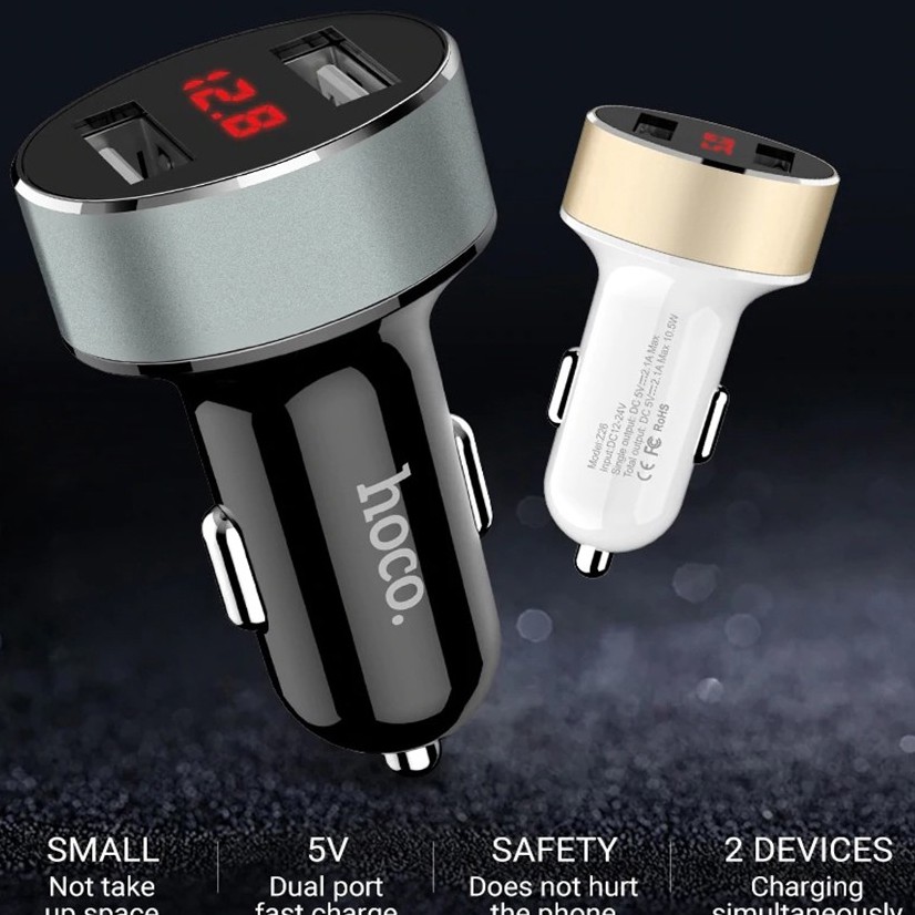 CHÍNH HÃNG  Tẩu Sạc OTO Đa Năng 2 Cổng Hoco Z26 SẠC NHANH Ô TÔ - CÓ HIỂN THỊ DUNG LƯỢNG ĐIỆN - TẨU SẠC XE MÁY, XE HƠI