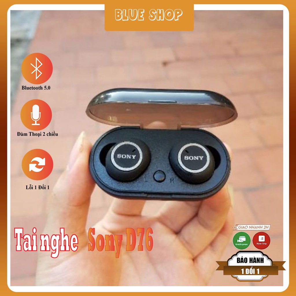 Tai nghe Sony bluetooth D76 TWS 5.0 Bass rất ấm, Tai nghe Sony không dây bản Quốc Tế cảm ứng Blueshop6688