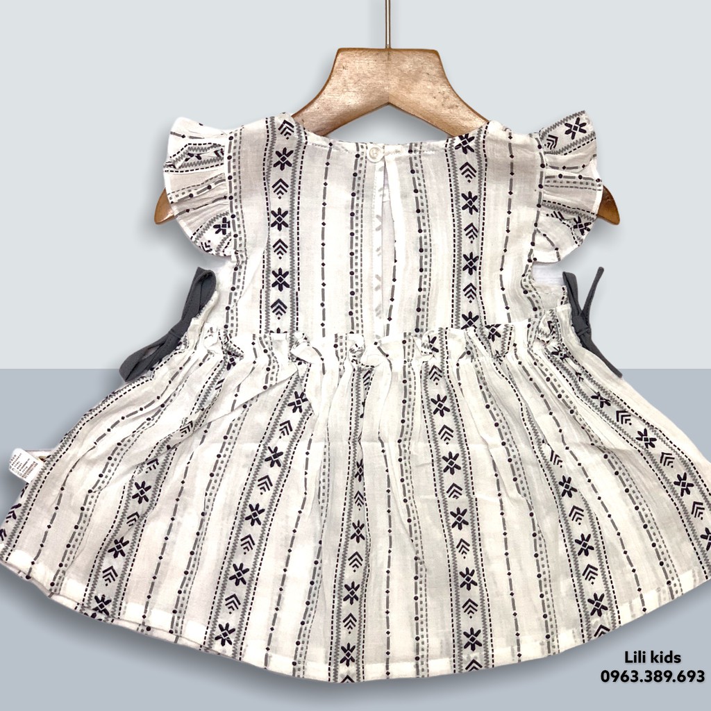 váy bé gái cánh tiên baby, cotton mầu trắng họa tiêt, nơ điệu đà cho mùa hè
