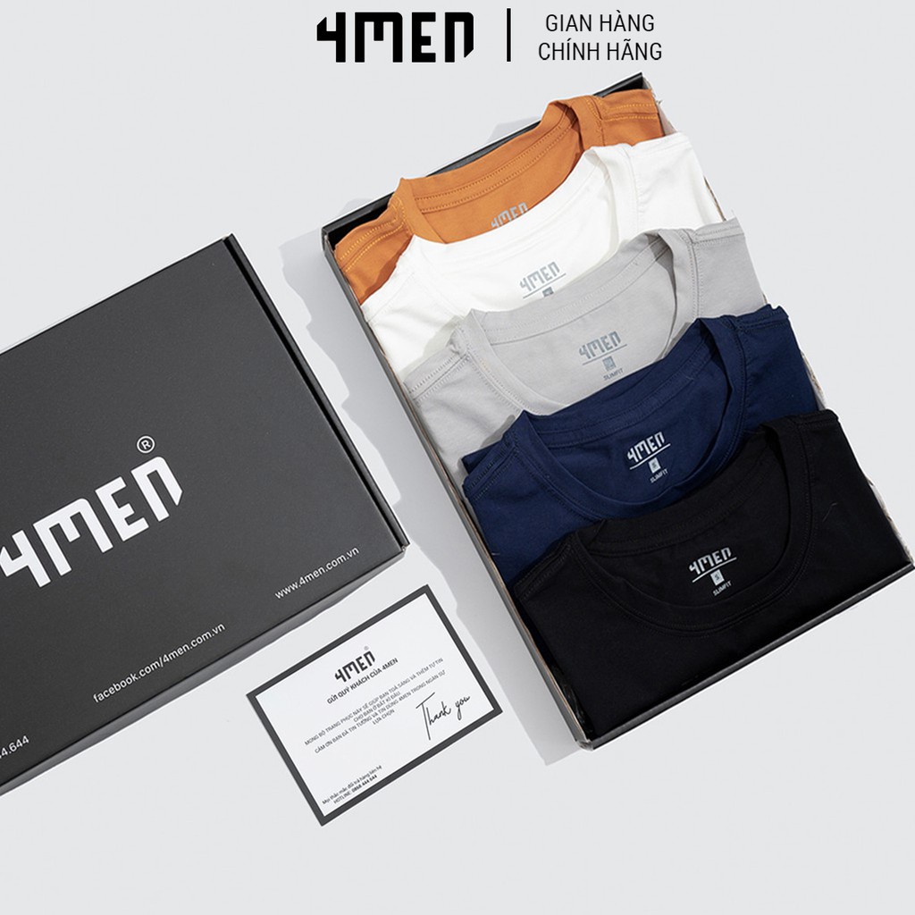 Áo thun nam cotton đẹp 4MEN AT046 cổ tròn trơn, ngắn tay, form slimfit, vải cotton cao cấp thoáng mát, 5 màu - Hàng mới