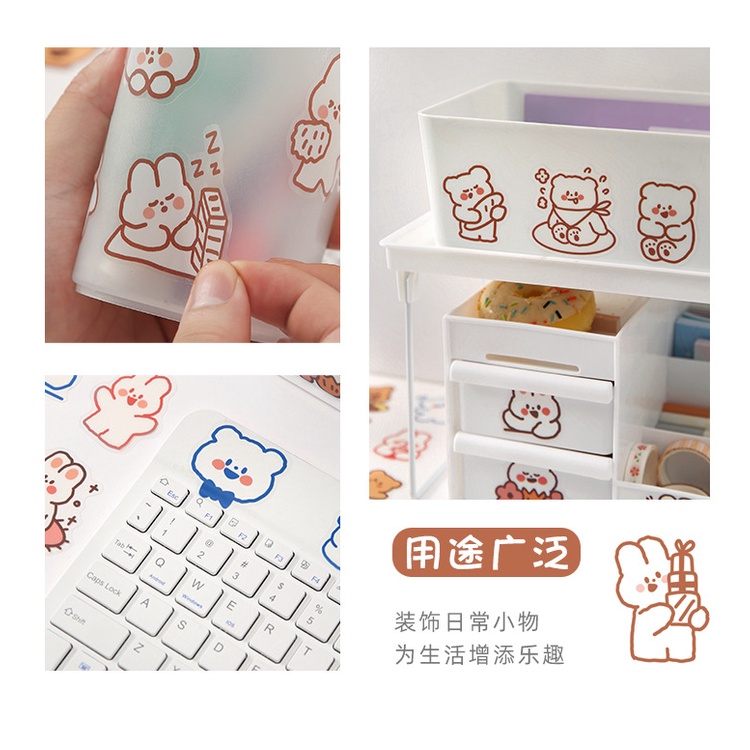 Bộ 40 Miếng Dán PET Hình Gấu Và Thỏ Dễ Thương Trang Trí Sổ Tay DIY