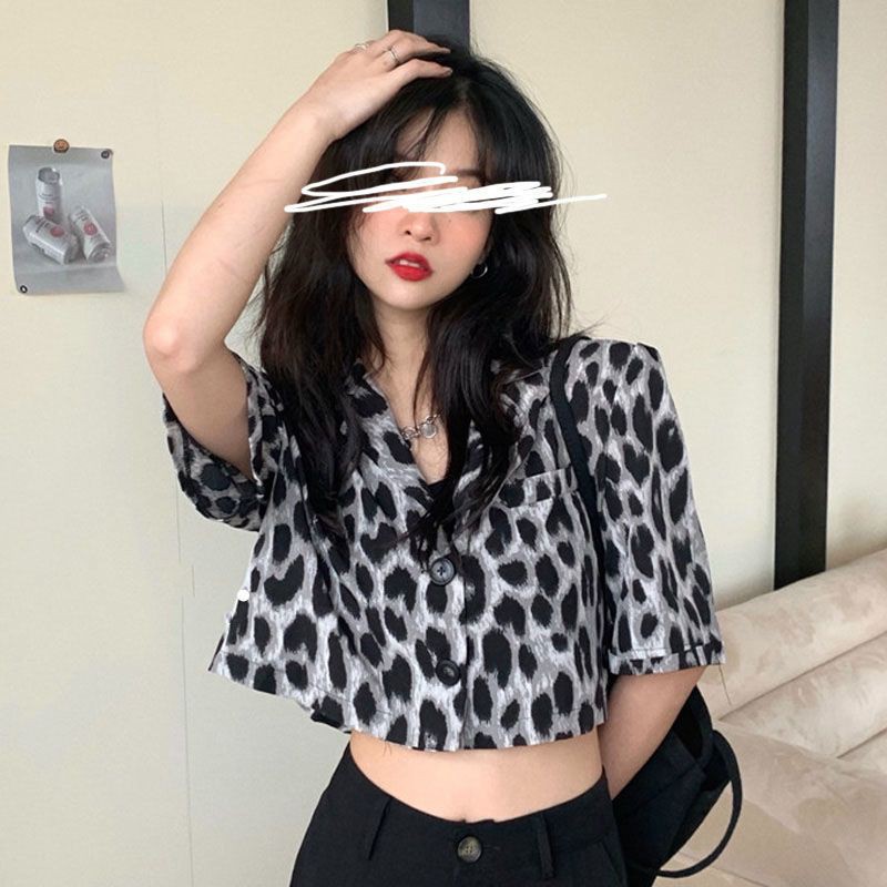 (ORDER- ảnh thật) Áo sơ mi croptop thời trang họa tiết da beo có size cá tính mặc lẻ hoặc mix như áo khoác