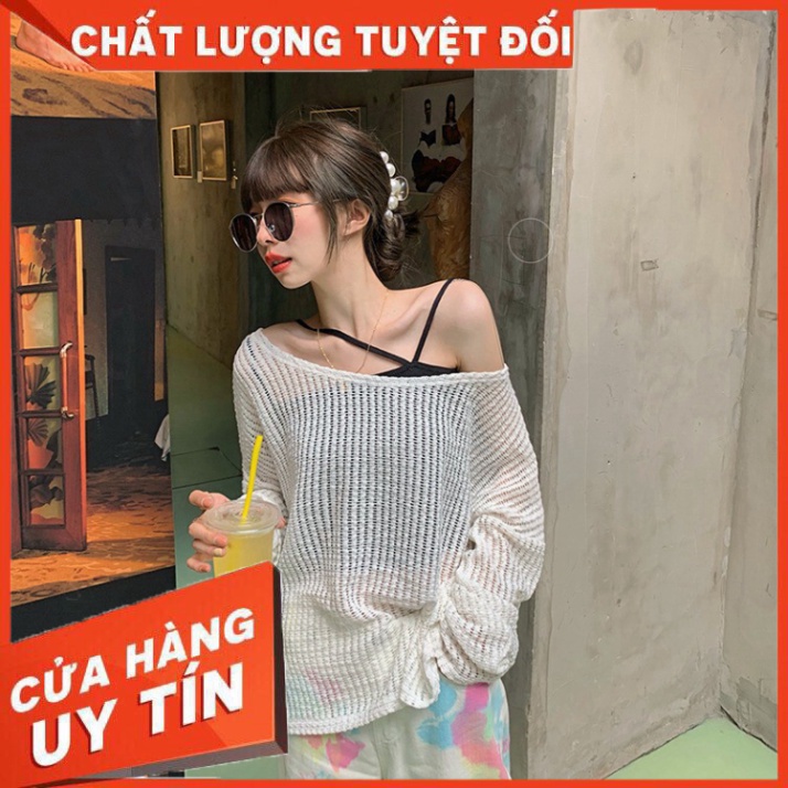 (HÀNG SẴN) Áo len lưới dệt kim mỏng nhẹ form rộng xuyên thấu trễ vai gợi cảm điệu đà - SIÊU HOT