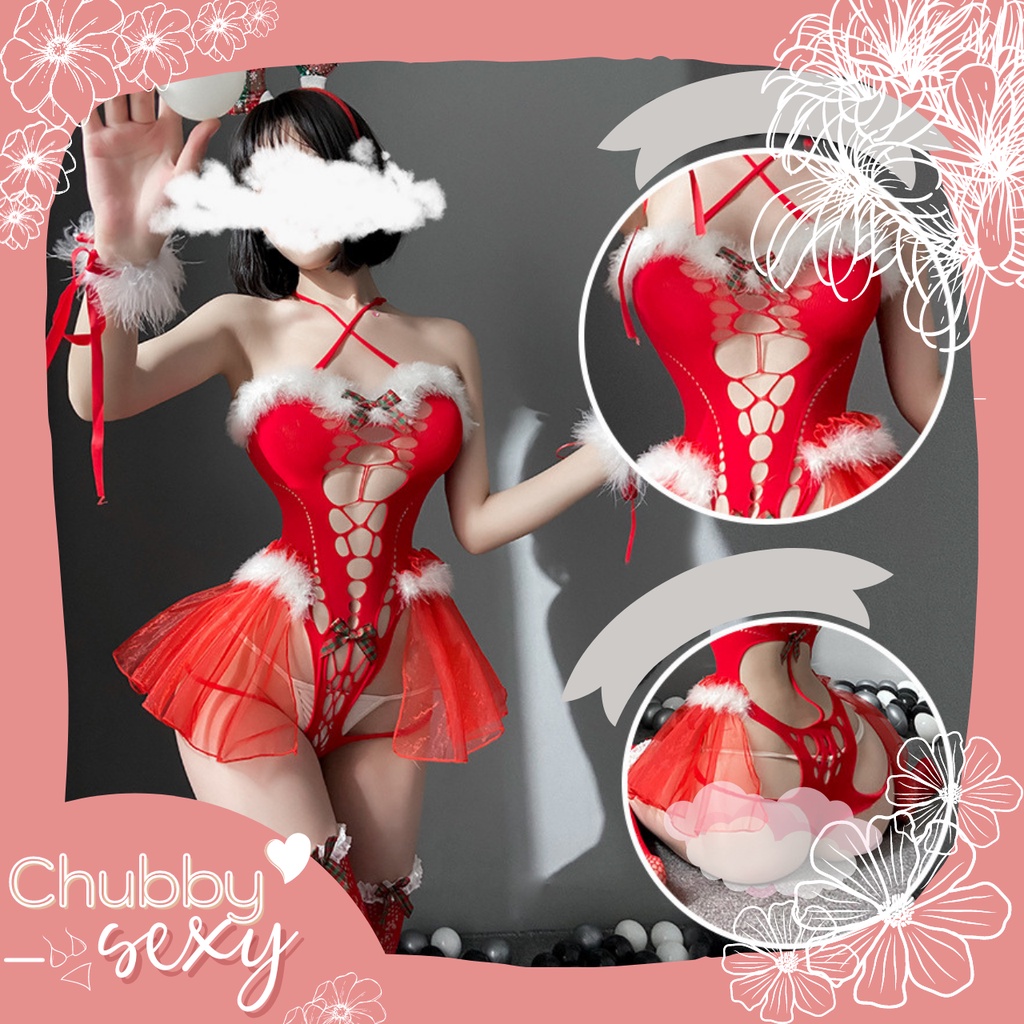 Cosplay Noel Giáng Sinh sexy siêu gợi cảm ,  công chúa đêm Noel,  bodysuit đầy đủ phụ kiện  - BDS17 - Chubby.sexy