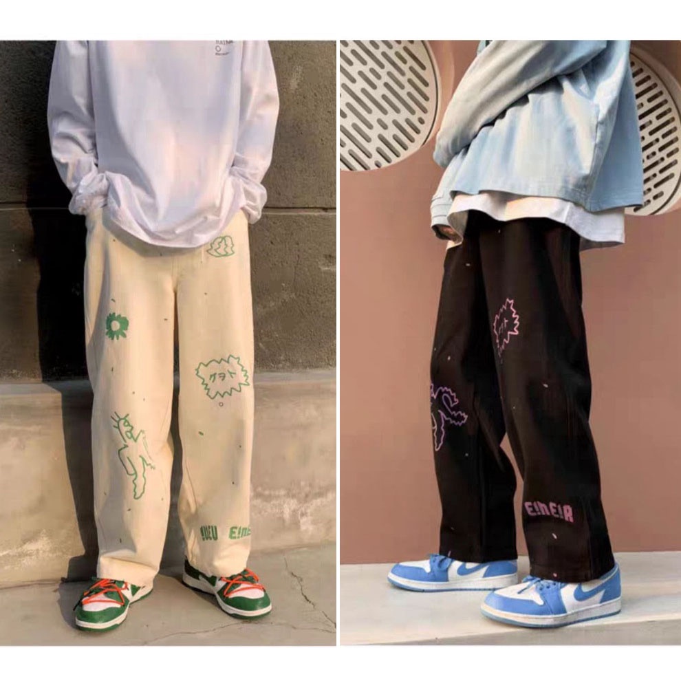 ❤️ GIÁ SỈ TẬN GÓC ❤️ Quần Ống Rộng Suông Họa Tiết Dễ Thương Lưng Thun Kèm Dây Rút Trendy Ullzang Unisex Nam Nữ