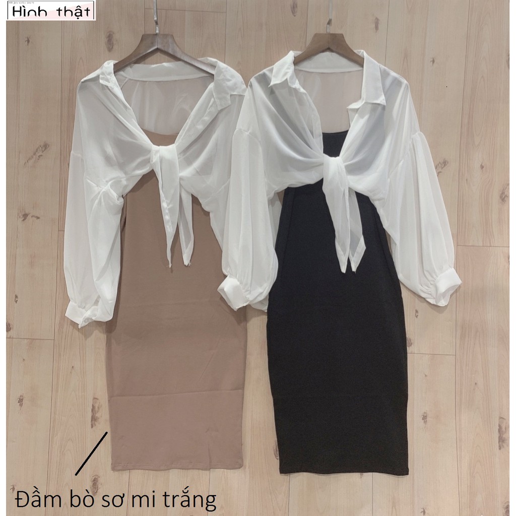 SET ĐẦM NỮ KÈM ÁO KHOÁC SƠ MI - THUN CO GIÃN ÔM BODY HAI DÂY BASIC TRƠN KIỂU HÀN QUỐC HOT GIRL ULZZANG 07