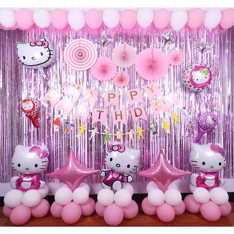Combo Trang Trí Sinh Nhật 2 Rèm Kim Tuyến, Bóng Chữ Happy Birthday và 50 bóng tròn