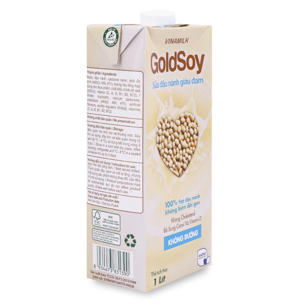 Sữa Đậu Nành Goldsoy Vinamilk Giàu Đạm Không Đường Hộp 1L  (Sale)