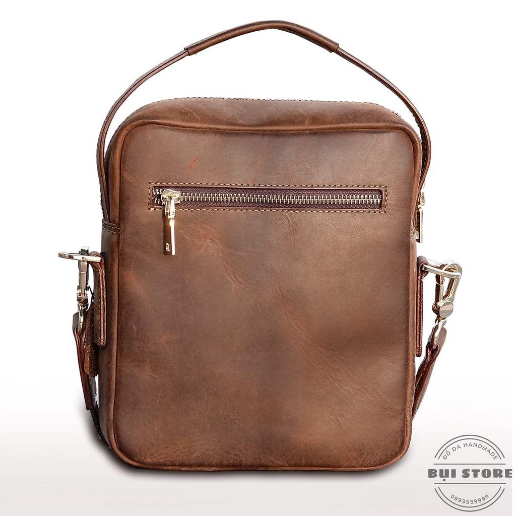Túi chéo nam da thật, Túi đeo chéo thời trang nam da bò sáp 100% khâu tay Handmade