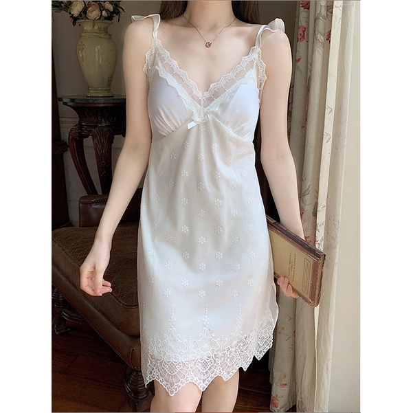 Váy ngủ sexy ren mềm phối lụa cao cấp, Đồ ngủ mặc nhà gợi cảm quyến rũ