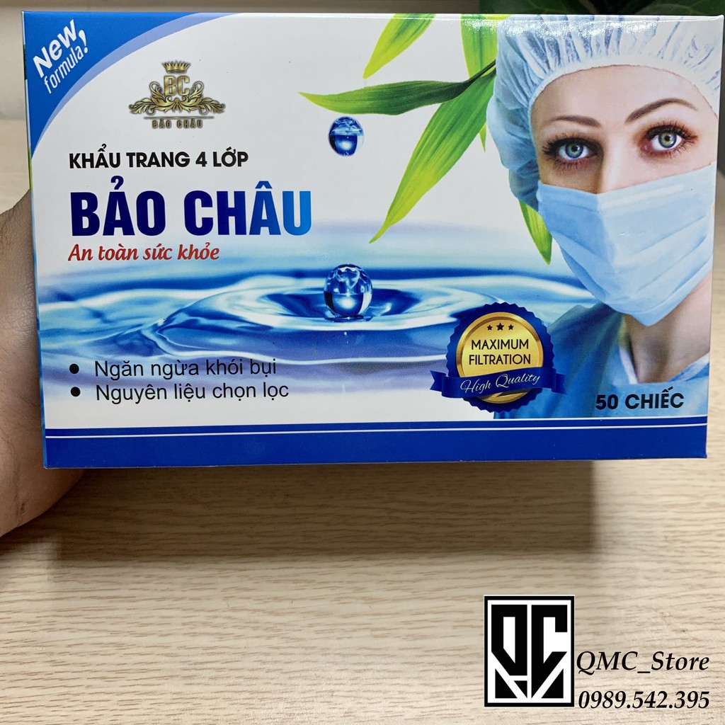 &lt;Rẻ Vô Địch&gt; Khẩu trang y tế Bảo Châu 4 lớp màu trắng, hộp 50c #QMC