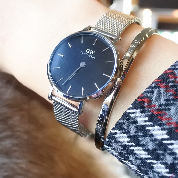 [𝐆𝐈𝐅𝐓 𝐒𝐄𝐓]Đồng Hồ Nữ Daniel Wellington Classic Petite Sterling Black & Vòng Tay DW Cuff Chính Hãng - OtisWatch