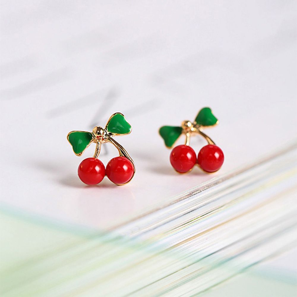 Khuyên Tai Hình Quả Cherry Đính Nơ Xinh Xắn Dành Cho Nữ