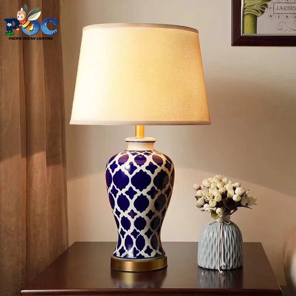 Đèn ngủ để bàn thân gốm sứ POC MB-8933 Đèn bàn trang trí phòng khách, phòng ngủ