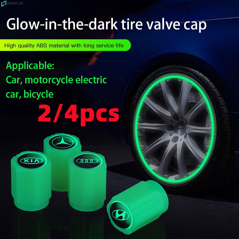 4 Lốp Xe Van Bọc Dạ Quang Thân Nắp Phát Sáng Van Vòi Phun Phụ Kiện Ô Tô Dạ Quang Nắp Chụp Van