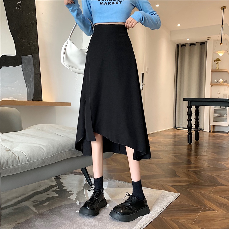 Hellomida Chân Váy Chữ A Nữ Bất Đối Xứng Vintage